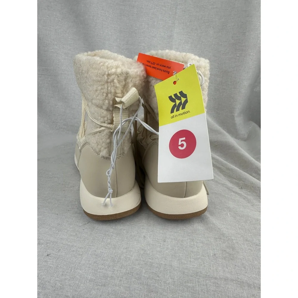 All in Motion Womens‎ Sherpa Winter Boots Cream Beige Thermolite Size 5 NEW